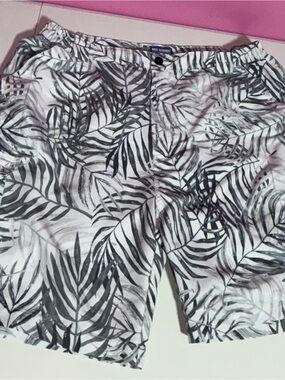 Reel Legends Gray & White Palm-Print Swim Shorts